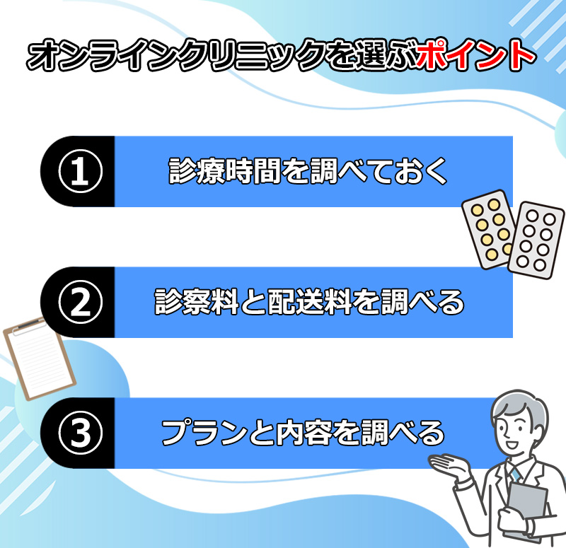 AGAのオンライン診療の選ぶ時のポイント図解